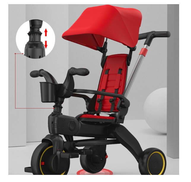 Tricicleta 4IN 1, At Performance, Centura Prindere, Bara Protectie, Piele ecologica, Suport Pahar, Pedale Detasabile, 6 luni+, Rosu / Negru